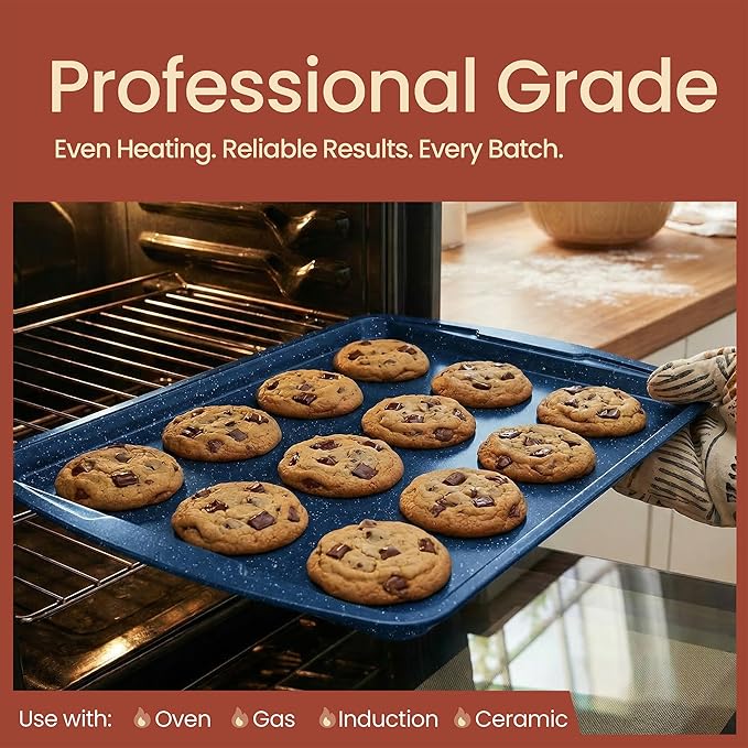 Blue Marble 10-Piece Bakeware Sets, Nonstick Carbon Steel Baking Sheet & Pans, Stackable Space-Saving Bakeware, Dishwasher Safe, Stain-resistant, PFOAPFOSPTFE Free, Oven Safe Up To 450°F (230°C)