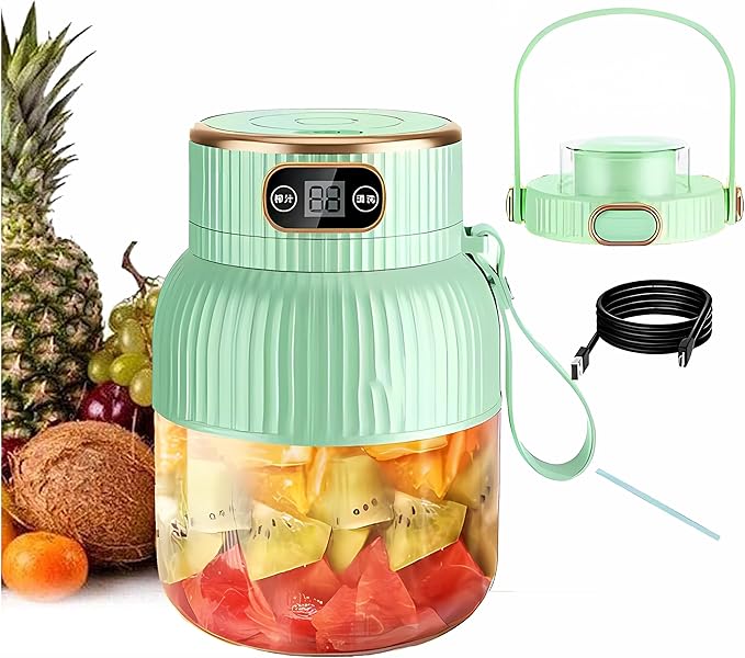 Portable Blender,Portable Blender for Shakes and Smoothies, Personal Size High Speed Blender,21oz USB C Rechargeable Blender for Travel/Picnic/Office/Gym/Sport (GREEN WITH CUP LID)