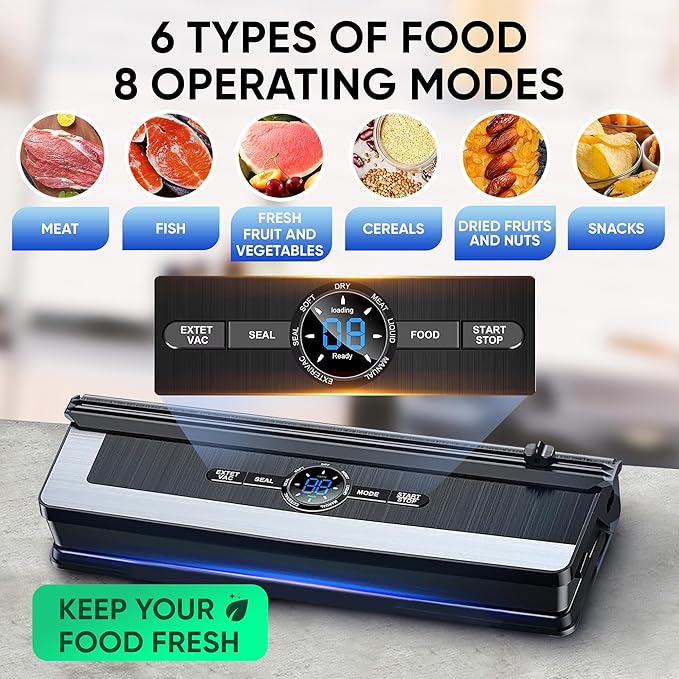 Vacuum Sealer Automatic Air Sealing Food Vacuum Sealer Machine for Dry and Moist Food, Includes 10 Sealer Bags for Food, 14.9*7.2*3.5, Silver