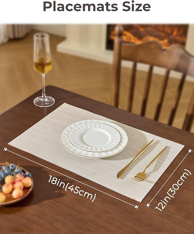 Leetaltree Beige White Placemats Set of 20 - Heat Resistant Non-Slip Place mats for Dining Table, Washable Durable PVC Vinyl Woven Table Mats(Beige White, 20)