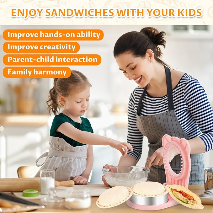 CHICHAUS Uncrustable Sandwich Maker, Sandwich Pocket Circle Shape Cutter & Sealer for Kids Breakfast and Lunchboxes, Light Blue, 3.7Inch