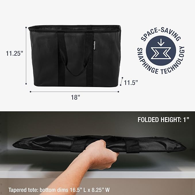 CleverMade EcoBasket 30L Collapsible Tote Basket 3 Pack – Reusable Grocery Tote That Stands Upright, Foldable Shopping Basket for Car Trunk Storage, Heavy Duty Utility Bag, 30 lb Capacity - Black