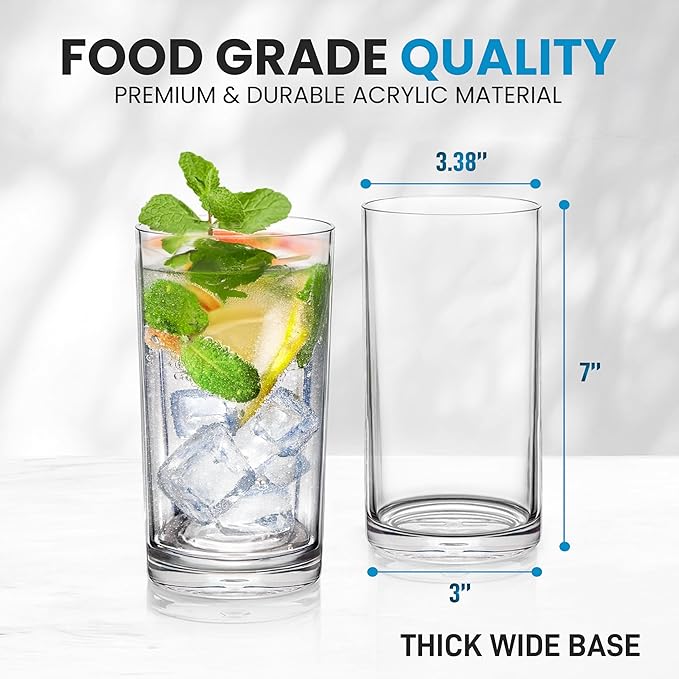 Zulay Kitchen Plastic Drinking Glasses (Set of 6) – 24oz Acrylic Shatterproof Water Cups for Home, Kitchen & Outdoors – Crystal Clear Glass Look – BPA & Lead-Free – Top-Rack Dishwasher Safe
