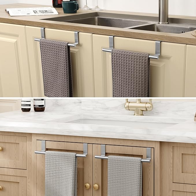 KES Over The Cabinet Door Towel Rack, Kitchen Towel Holder, Over The Cabinet Door Kitchen Towel Bar SUS304 Stainless Steel 2 Pack Brushed Finish, KTH200S26-2-P2
