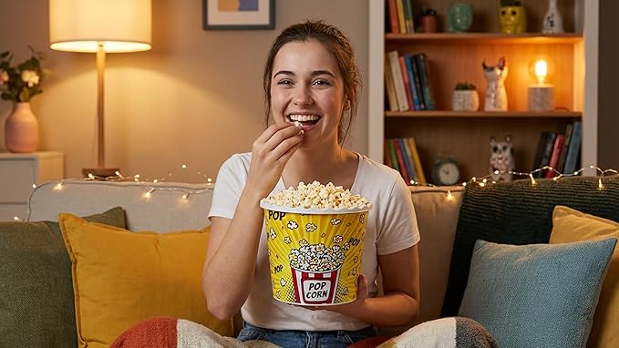 Modern Style Reusable Plastic Popcorn Box/Popcorn Containers/Popcorn Bowls Set for Movie Theater Night - (BPA Free - 6 Pack-75 oz) (6, YELLOW)