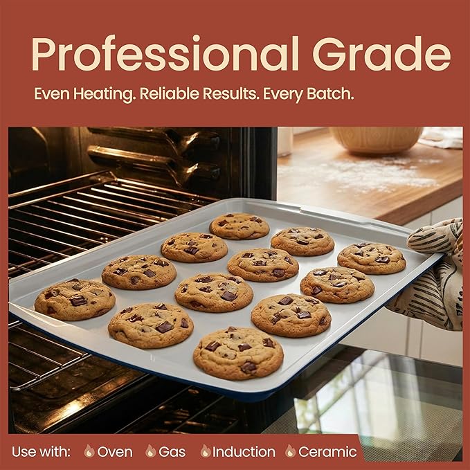 BAKKEN 6-Piece Kitchen Baking Pan Set - Royal Blue Color with Gray Ceramic Nonstick Coating, Commercial Grade Carbon Steel Bakeware, Baking Essentials, PFOA, PFOS, PTFE Free, Oven Safe (Up To 450° F)