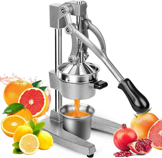 Manual Citrus Juicer, Hand Press Lemon Squeezer - Heavy Duty Cast Iron Juicer Press with Stainless Steel Cone, Efficient for Orange Lime Lemon, Easy to Clean GRAY