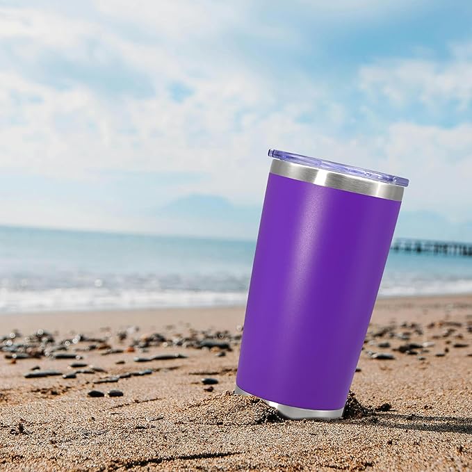 20 oz Tumbler Coffee Travel Tumblers Bulk with Lid Stainless Steel Double Wall Vacuum Insulated Mug Powder Coated Cups fit Car Cupholder for Hot and Cold - Purple, 1Pack