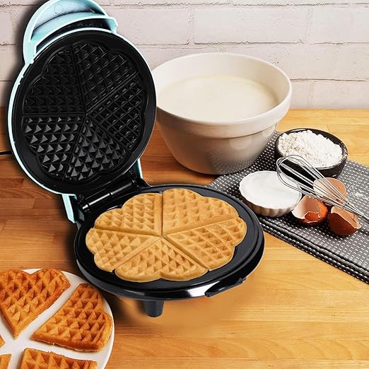 Waffle Maker 7“ Non-Stick Waffler Iron Stuffler Stuffed Wafflera 700W Adjustable Browning Control, Electric Baker Makes Thick, Fluffy Waffles, Kitchen Essential for Breakfast, Pink