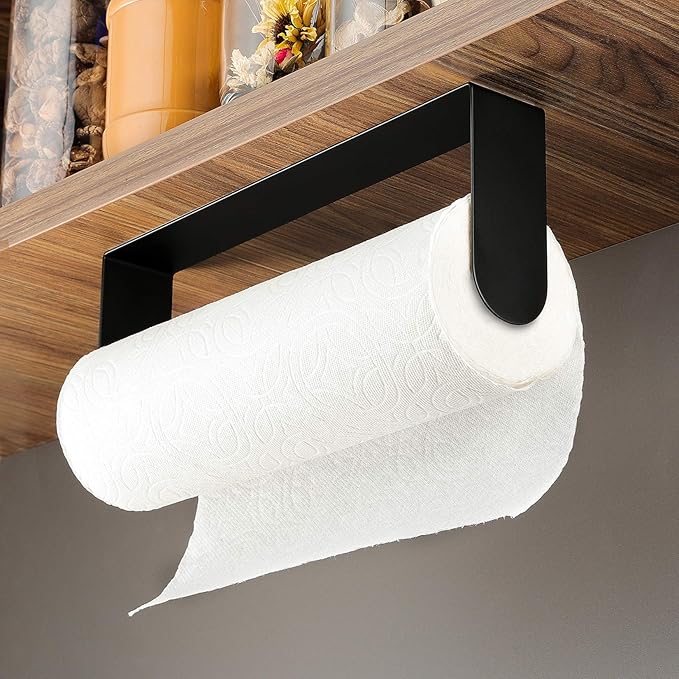 ZUNTO Black Paper Towel Holder Under Cabinet, Stainless Steel Kitchen Towel Holder Stick on Wall Vertical or Horizontal, Frees up Counter Space