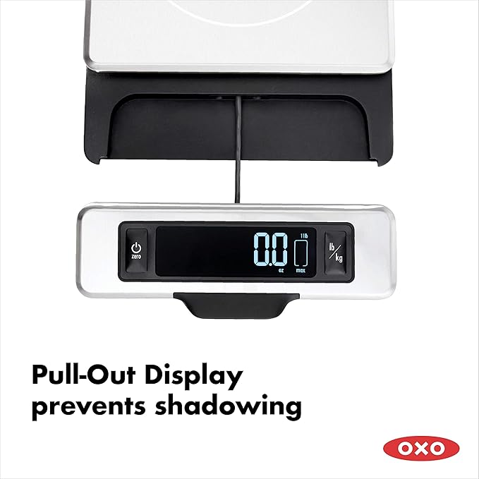 OXO Good Grips 11-Pound Stainless Steel Food Scale with Pull-Out Display & Good Grips 8 Piece Stainless Steel Measuring Cups and Spoons Set
