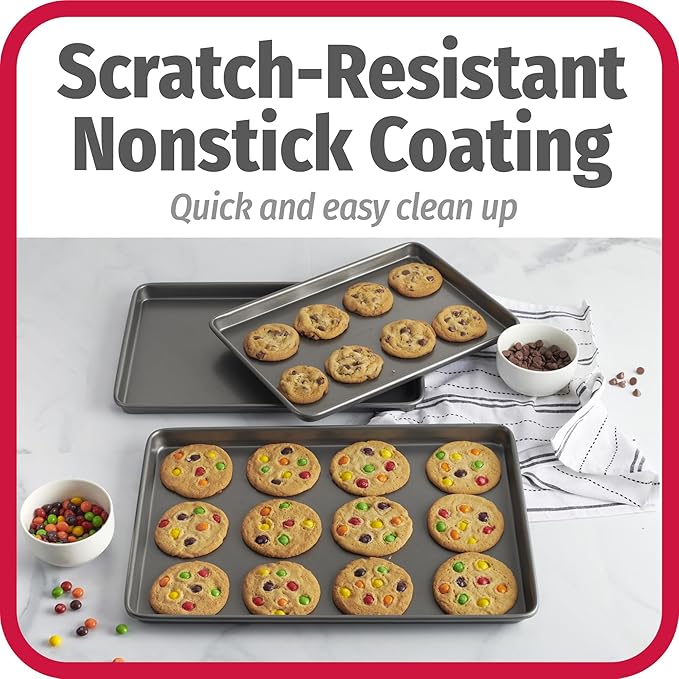 GoodCook Everyday Nonstick Baking Sheet Set, 3 Pack Includes One Small, Medium & Large Pan Carbon Steel Construction Cookie Sheet Bakeware Set, Gray