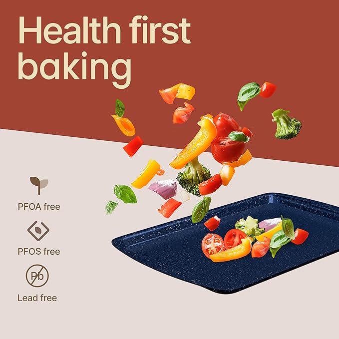 BAKKEN Kitchen Baking Pan Set - Nonstick Coating, Commercial Grade Carbon Steel Bakeware Sets, Baking Kitchen Essentials, PFOA, PFOS, PTFE Free, Oven Safe Tray (Up To 450° F), Set of 3, Blue Marble