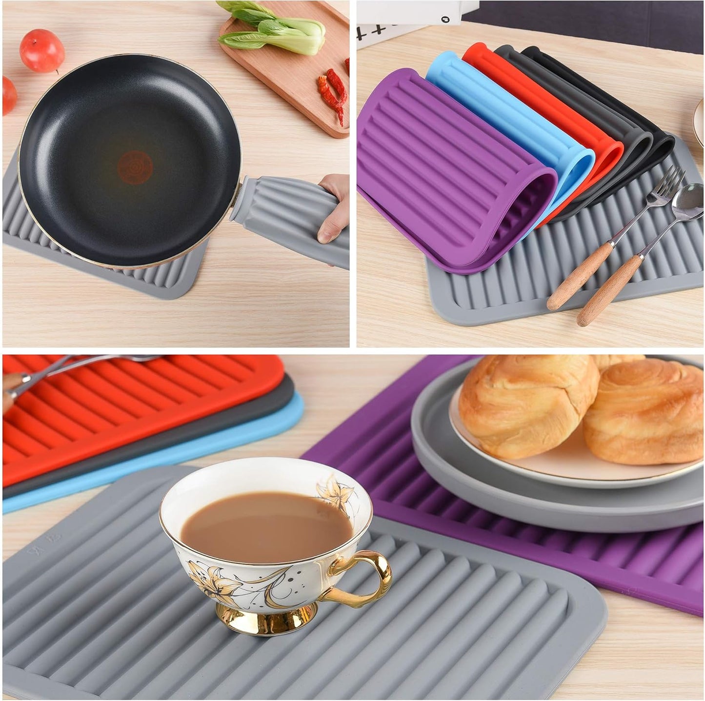 Silicone Trivets for Hot Dishes, Trivet Mat-Hot Pads for Kitchen-Versatile Trivet Mat for Hot Pots&Pans-Heat Resistant Mats for Counter&Table, Pot Holders-Dishes Drying Mat (9x12) Pack 2 Red