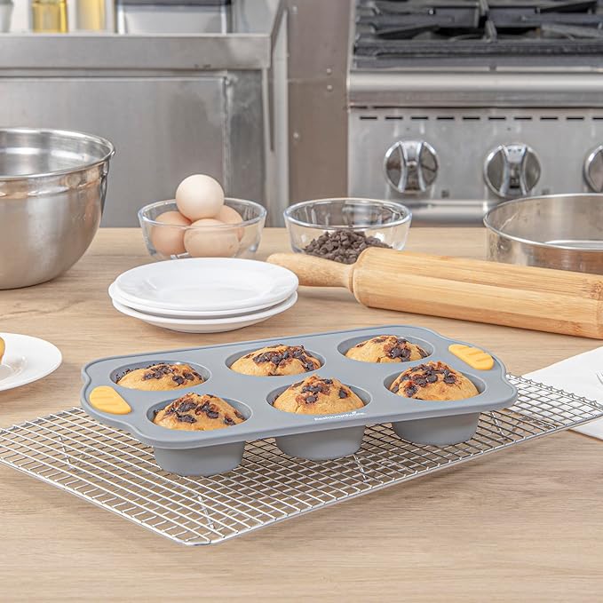 Restaurantware Silicone Baking Molds Pack of 40 Non-Stick Muffin Molds with Handles 6 Compartments, Oven-Friendly Dishwashable Freezer-Friendly Heat-Resistant Gray Silicone Cupcake Muffin Pans