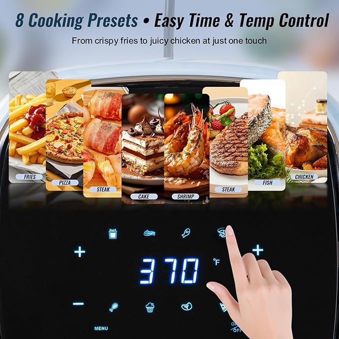 Charmi 5QT Air Fryer – Beautiful Retro Design, Stylish Countertop Look, Safe Auto Shutoff, Digital Touchscreen, 8 Cooking Presets, Digital Recipes Included (Pastel Blue)