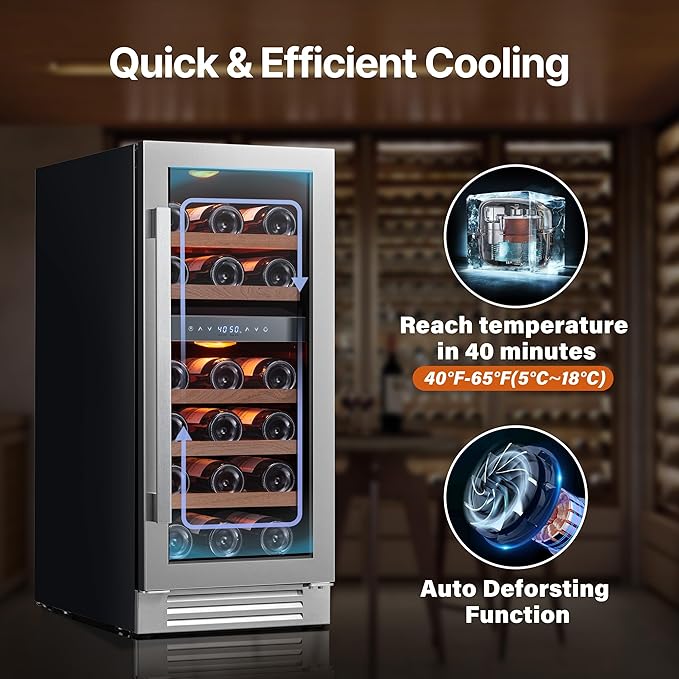 Ca'Lefort 15 Inch Wine Fridge, 28 Bottle Wine Cooler Refrigerator, 40-65°F Wine Refrigerator Glass Door, 3 LED Dual Zone Wine Fridge, Built-in or Freestanding Fridge for Home/Bar/Kitchen (3.0 cu.ft)