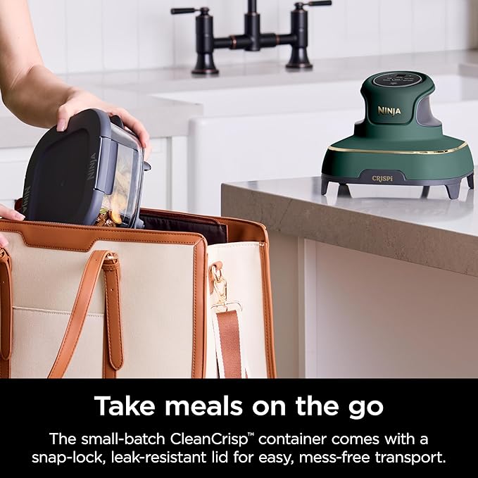Ninja Crispi 5-in-1 Glass Air Fryer | 450°F, Nontoxic, 4QT & 6-Cup Containers & Lids | Microwave, Freezer, Dishwasher Safe | Max Crisp, Air Fry, Bake, Recrisp, Keep Warm | Brit. Racing Green, FN103BF