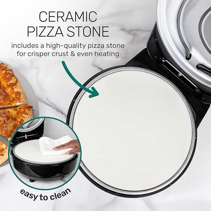 HomeCraft Stone Baked Pizza Maker - Woodfire-Style Indoor Oven Reaches 750°F - Cooks Homemade or Frozen Pizzas in 4 Minutes - Ceramic Stone & Peel - Perfect for Pizza Parties – Black