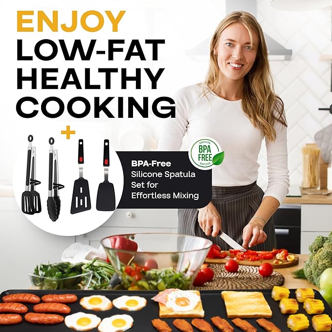 Premium Electric Griddle 36" with Silicone Cooking Utensils Set - Extra Large Portable & Nonstick Electric Grill for Outdoor Use with Adjustable Heating - Smokeless Indoor Grill by IDL Packaging