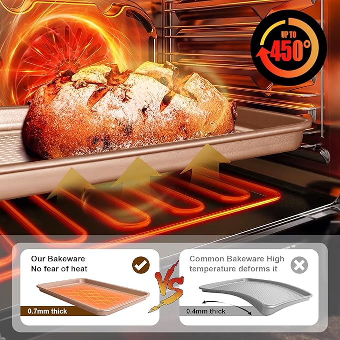 Wildone Baking Sheet Pan Set, Honeycomb Embossed Nonstick Baking Sheet 15x10 In, Thicker Carbon Steel Cookie Sheet, Even Heating Jelly Roll Pan, Rose Gold, 2 Pack