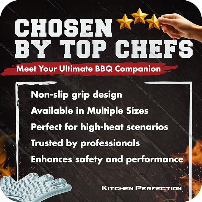 KITCHEN PERFECTION Silicone Smoker Oven Gloves -Extreme Heat Resistant BBQ Gloves -Handle Hot Food Right on Your Smoker Grill Fryer & Pit | Waterproof Oven Mitts |Superior Value Set+3 Bonuses