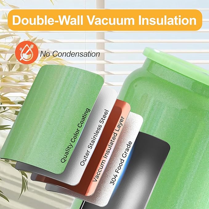 6 Pack Glass Cups with Lids and Straws Unbreakable 16 oz Stainless Steel Can Cup Double Wall Insulated Beer Can Tumbler for Iced Coffee, Juice, Soda, Iridescent-Colored