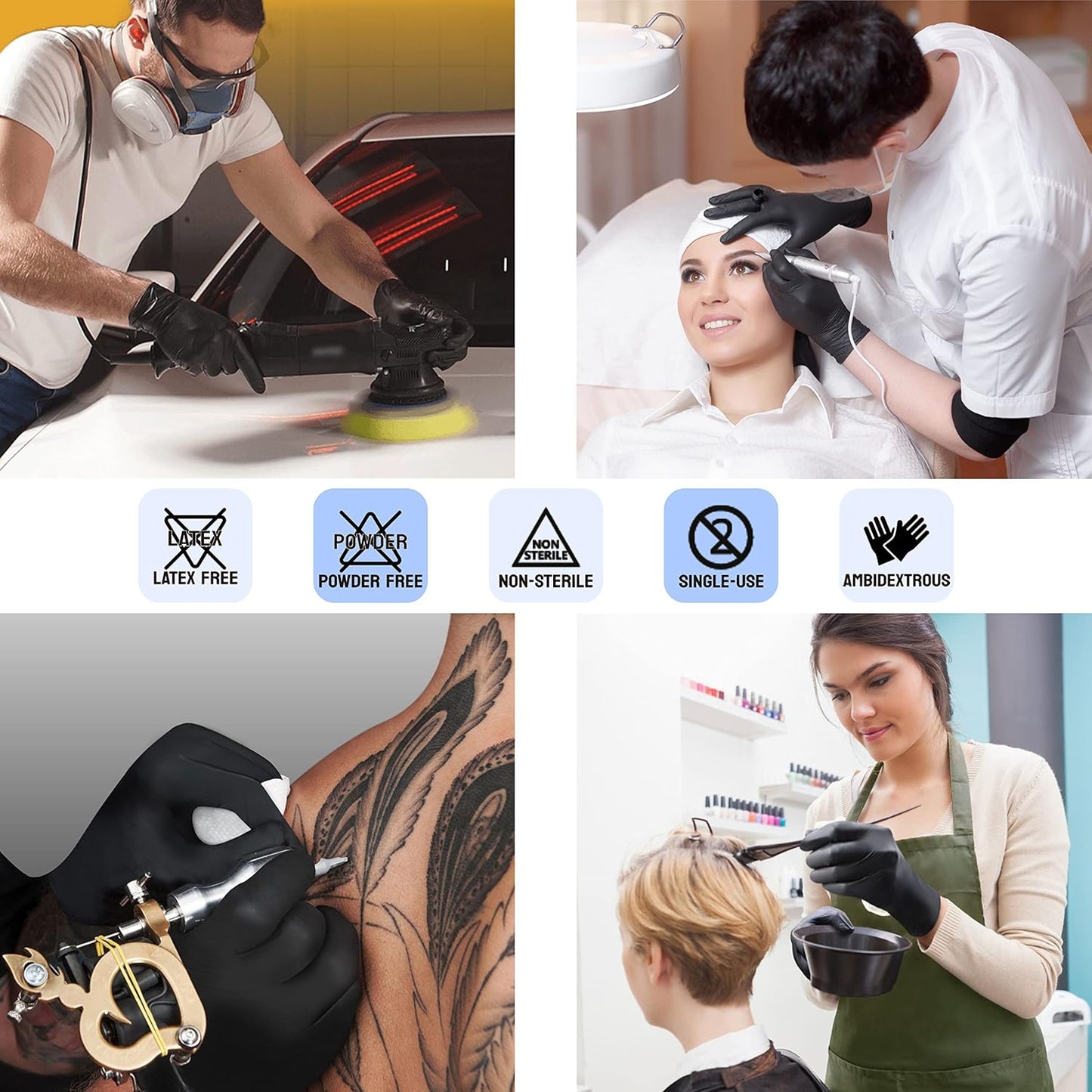 SAFE HEALTH Nitrile Black Industrial Disposable Gloves-Large 3.5 Mil Box of 100 Powder Free-Latex Free Tattoo-Beauty Salon-Hair Nail Studio-Auto Repair-Car Maintenance-Household-Daily