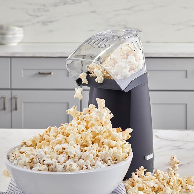 West Bend Air Crazy Hot Air Popcorn Popper Machine 4-Quart Oil-Free Popping for Healthier Snacks Dual-Purpose Measuring and Butter Cup On/Off Switch Compact Design, in Black