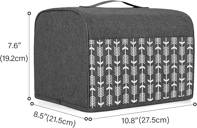 Yarwo 2 Slice Toaster Cover with Pockets and Top Handle, Nylon Toaster Cover Fits for Most Standard 2 slice Toasters, Gray with Arrow