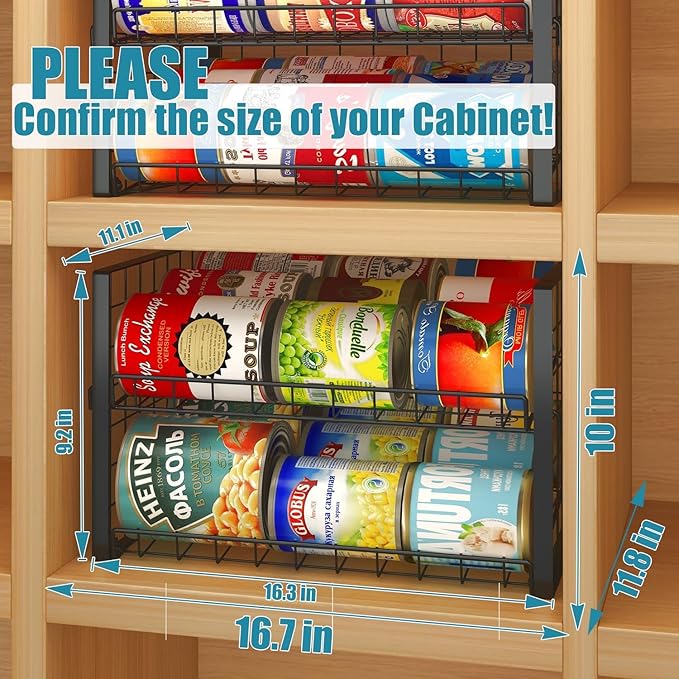 JKsmart 2-Tier Stackable Rack Organizer for Pantry, Adjustable Dispenser Holds Up to 120 Cans, Storage Holder for Various Ounces of Canned Drinks, Black, 4 Pack