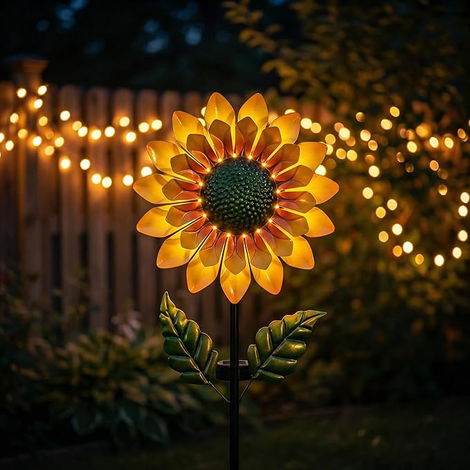 Sunflower Solar Wind Spinner, 52" Metal Wind Spinner with Kinetic Wind Sculpture Windmills for Outdoor Lawn & Garden Patio Decoration
