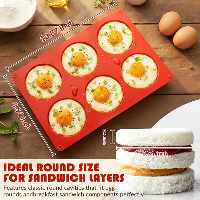HKNMTT Round Silicone Mold for Baking, Shallow Large Muffin Top Hamburger Pan, 12 Cavities 2 Pack Breakfast Sandwich Baked Eggs Bites Circle Cake Layer Mould Food BPA Free Grade Oven Safe