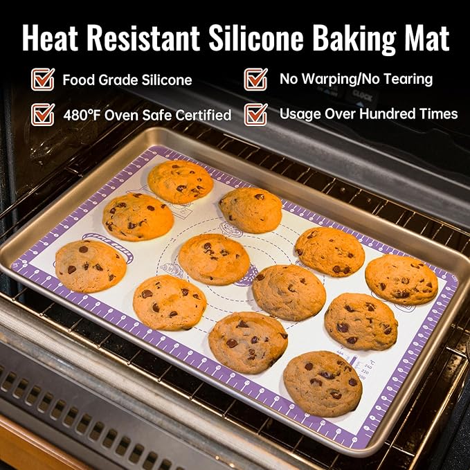 Silicone Pastry Mat with 10 Useful Recipes, Silicone Baking Mat for Dough Rolling,Bread, Cookie, Macaron, Pizza, Surdough, Non Slip Silcone Mat for Counter, Baking Suppliers Essential