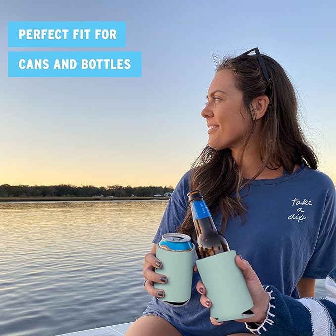 Blank Beer Can Cooler Sleeves (60-Pack) Soft Insulated Beer Can Coolies - HTV Friendly Blank Koolies in Bulk for Beer Cans & Bottles - Coolie Blanks for Vinyl Projects & Wedding Favors (Mint)