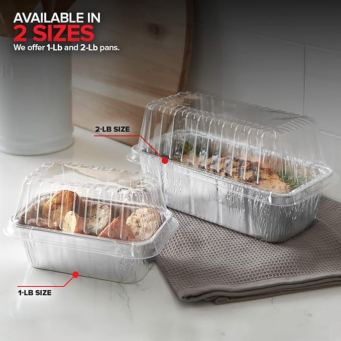 Stock Your Home Disposable Aluminum Loaf Pans with Lids, 2 Lb (30 Pack) Foil Baking Tins with Plastic Lid, Tin Pan with Cover for Cake, Banana Bread, Meatloaf, Mini Lasagna, Drip Trays