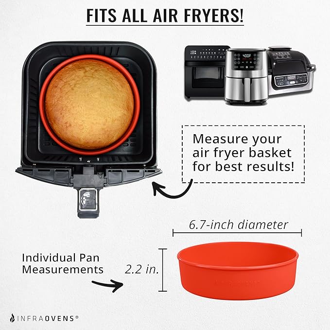 Air Fryer Silicone Baking Set, 6.7” Cake Pan, Muffin Cups, Scraper & Cheat Sheet – Non-Stick, BPA-Free Bakeware for Instant Vortex, Cosori, Ninja, Chefman & More by INFRAOVENS