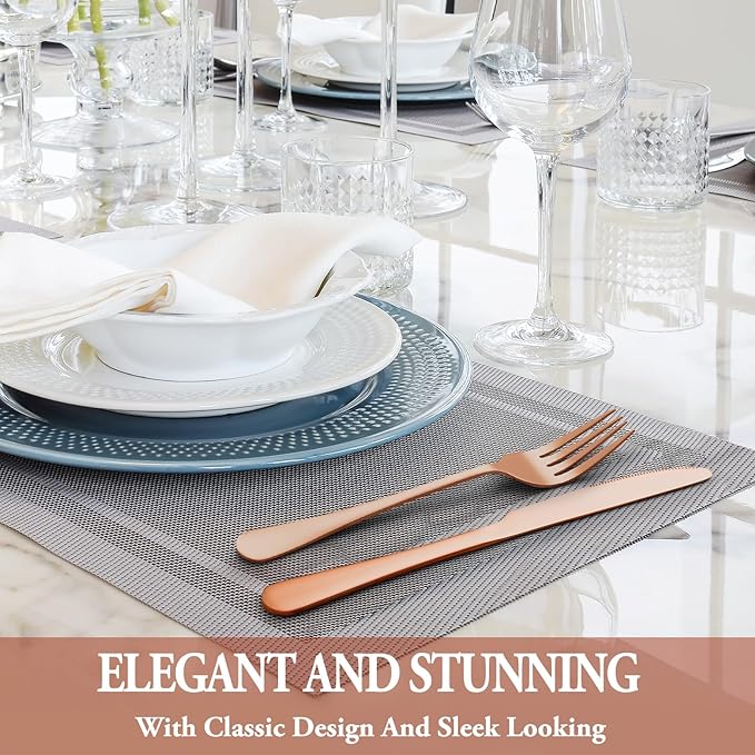 48 Pcs Rose Gold Silverware Set with Steak Knives Service for 8,Stainless Steel Flatware Set,Mirror Polished Cutlery Utensil Set, Kitchen Eating Tableware,Include Fork Knife Spoon Set,Dishwasher Safe
