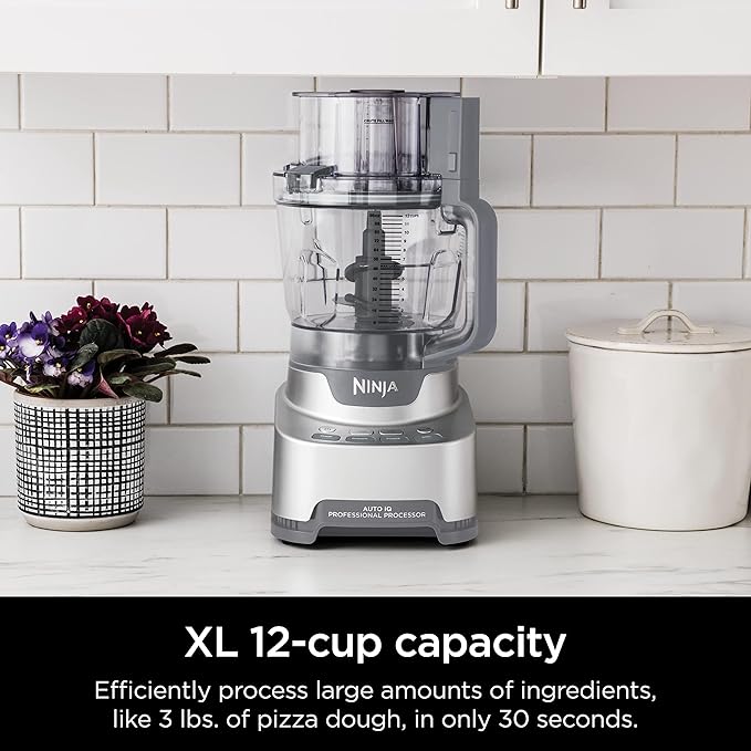 Ninja Food Processor, Professional XL, 1200 Peak-Watts, 4-in-1, Chopping, Slicing/Shredding, Purees, Dough, 12-Cup Processor Bowl, 2 Blades & 2 Discs, Feed Chute/Pusher, Black, NF701