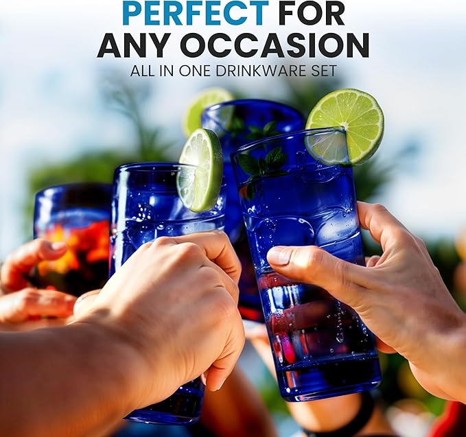Zulay Kitchen Plastic Drinking Glasses (Set of 6) – 24oz Acrylic Shatterproof Water Cups for Home, Kitchen & Outdoors – Cobalt Blue Glass Look – BPA & Lead-Free – Top-Rack Dishwasher Safe
