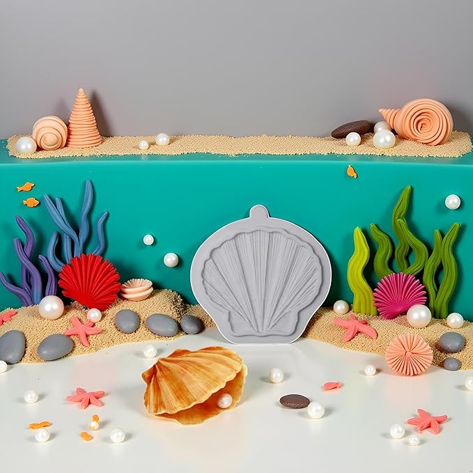 Gray Clam Shell Fondant Silicone Molds For Cake Decorating Cupcake Topper Candy Chocolate Gum Paste Polymer Clay Fondant and Gum Paste Molds Pastry and Baking Molds