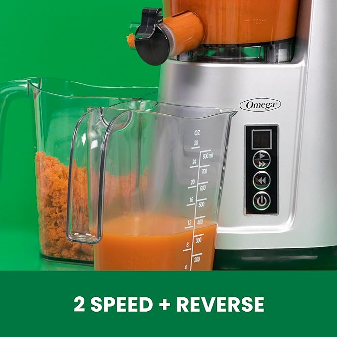 Omega Wide Mouth Juicer Compact Vertical Cold Press Vegetable and Fruit Juice Extractor with 3-Inch Hopper 2-Speed Slow Juicing with Space Saving Design, 120-Watts, Black