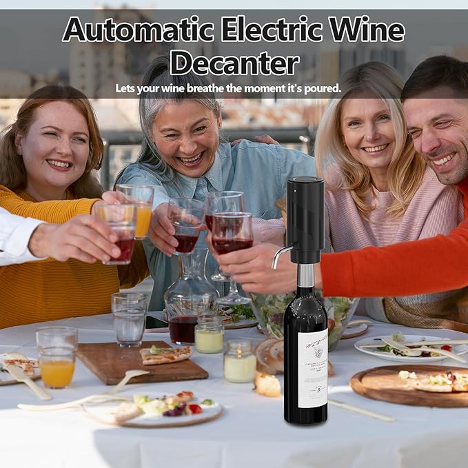 Wine Aerator Electric Decanter – Automatic Wine Dispenser & Pourer with Type-C Rechargeable Battery, Instant Aeration Wine Accessories for Red & White Wine, Valentines Gift for Wine Lovers