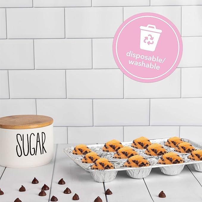 PLASTICPRO Aluminum Foil Muffin Pans Reusable and Disposable, Holds 12 Mini Cupcakes/Muffin foil Pan Pack of 50