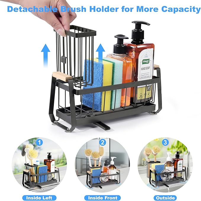 Sponge Holder for Kitchen Sink Organizer, Stainless Steel Sink Caddy Suction Cup with Dish Brush Holder, Rustproof Drying Rack, Sponge Caddy and Dish Soap Organizer for Kitchen Countertop