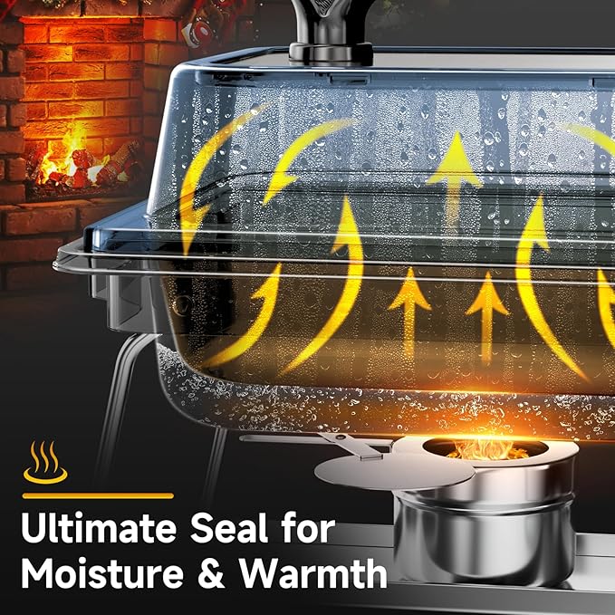 KScocina Chafing Dishes for Buffet, 4 Pack 5QT Square Stainless Steel Chafing Dish Set, Complete Buffet Warmer for Home Parties, Christmas & Catering Events (Blue)