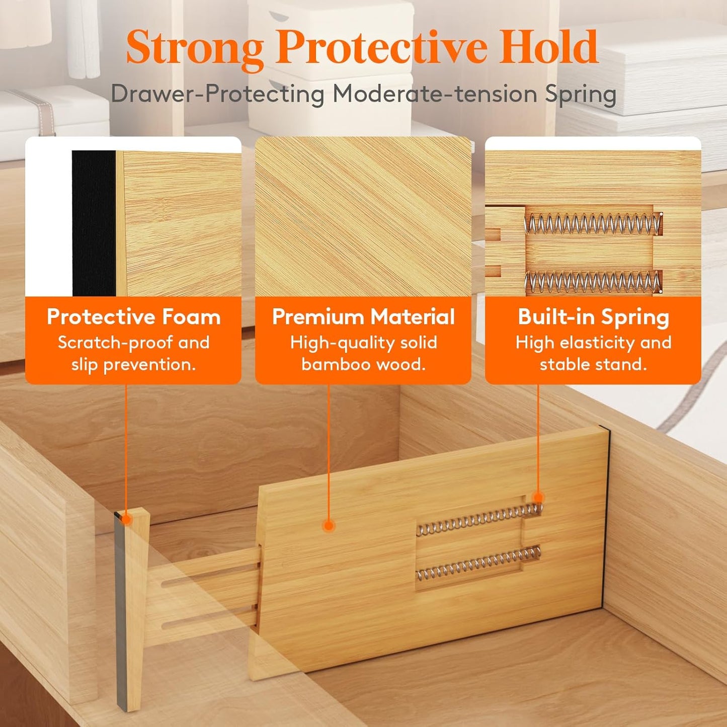 Lifewit 6 Pack 6" Deep Bamboo Drawer Dividers, 13-16.5" Expandable Drawer Organisers for Clothes, Adjustable Dresser Drawer Divider, Clothing Drawers Separators for Dresser, Bedroom, Bathroom, Office