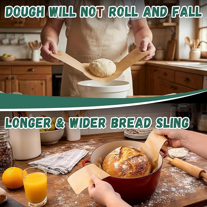 Parchment Bread Sling for Dutch Oven, Disposable Bread Baking Mat with Long Handles 100PCS Unbleached Sourdough Mat, Sourdough Bread Baking Supplies, Tools ＆ Accessories