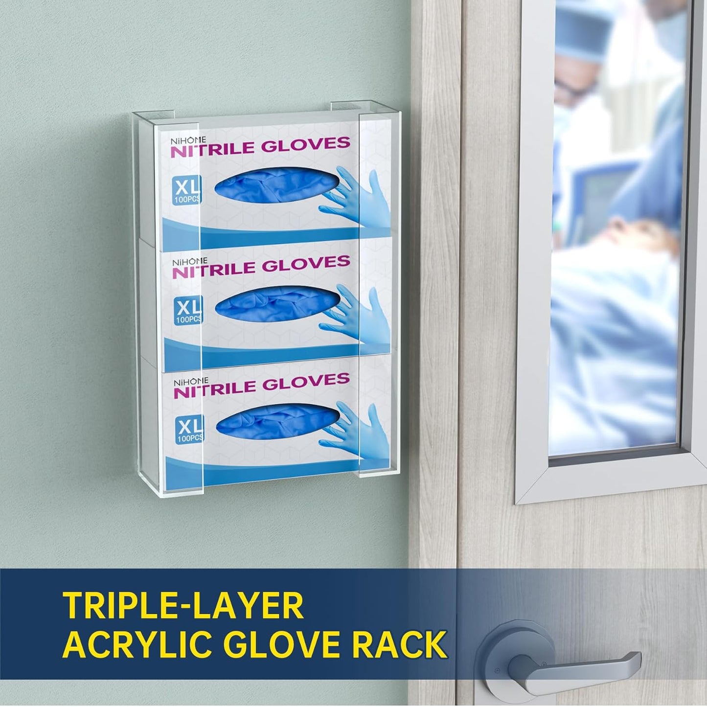 NiHome Multi-Tier Clear Acrylic Wall Mount Glove Box Holder Tissue Box Dispenser for Kitchen, Bathroom, Garage, Lab, Salon, Space-Saving Adjustable Organizer for Gloves, Tissues, Baby Wipes (3-Tier)