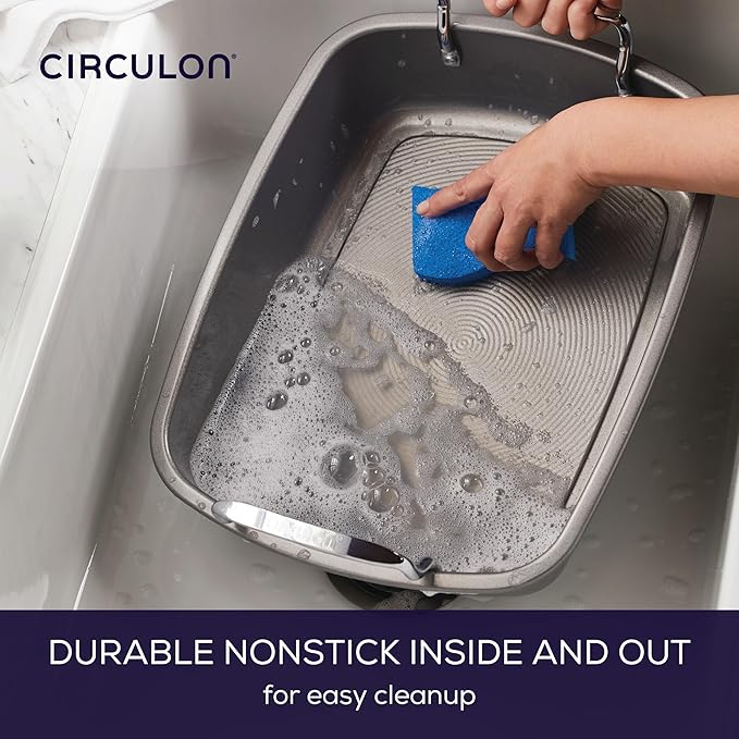 Circulon Nonstick Roasting Pan/Roaster with Rack - 17 Inch x 13 Inch,Gray,(Pack of 3)